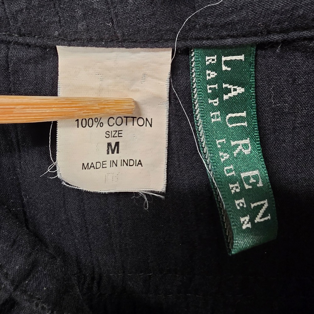 Lauren Ralph Lauren Black Cotton Gauze Roll Tab Beach Cover Up Shirt Medium - Picture 4 of 15